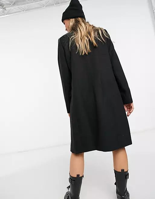 ASOS DESIGN wrap front midi coat in black | ASOS | ASOS (Global)