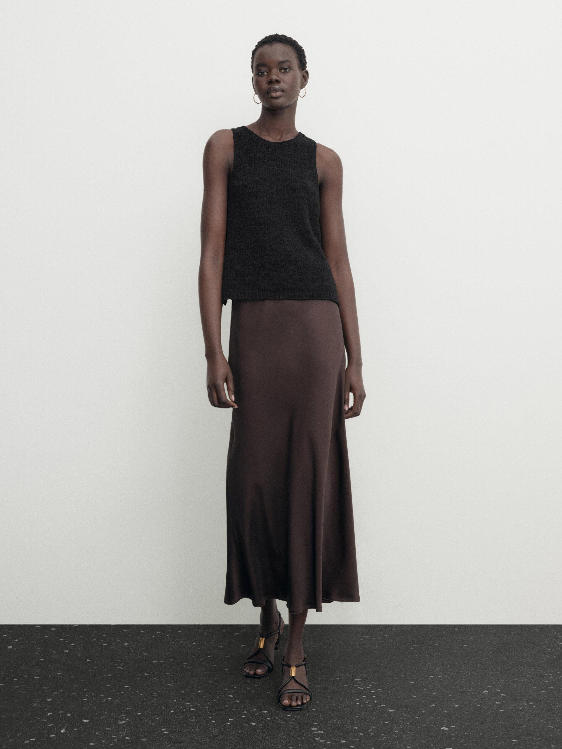 Camisole satin midi skirt | Massimo Dutti UK