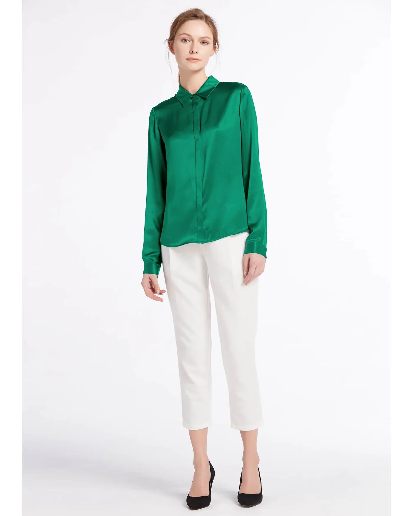 Basic Concealed Placket Silk Shirt | LilySilk