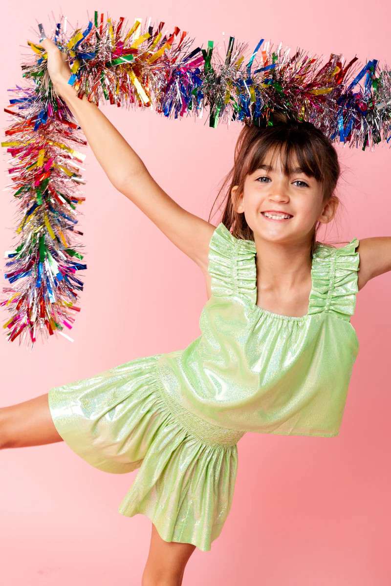 Kids Lime Green Swing Shorts | Queen of Sparkles