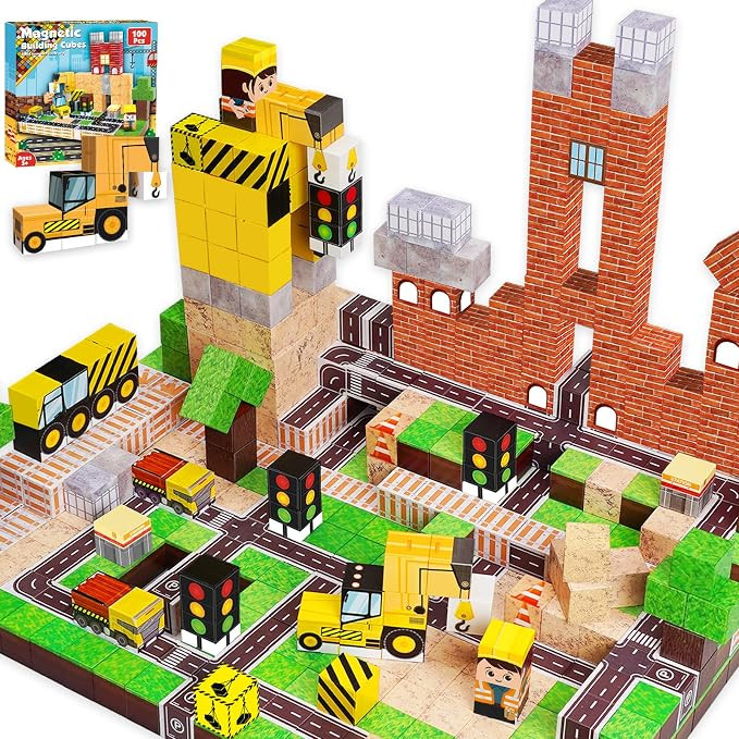 Magnetic Blocks-100PCS Magnetic Building Blocks, Magnetic Blocks Road Magnetic Tiles with Car STE... | Amazon (US)