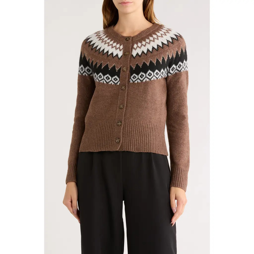 BY DESIGN Wynne Fair Isle Cardigan in Toasted Coconut at Nordstrom Rack, Size Large | Nordstrom Rack