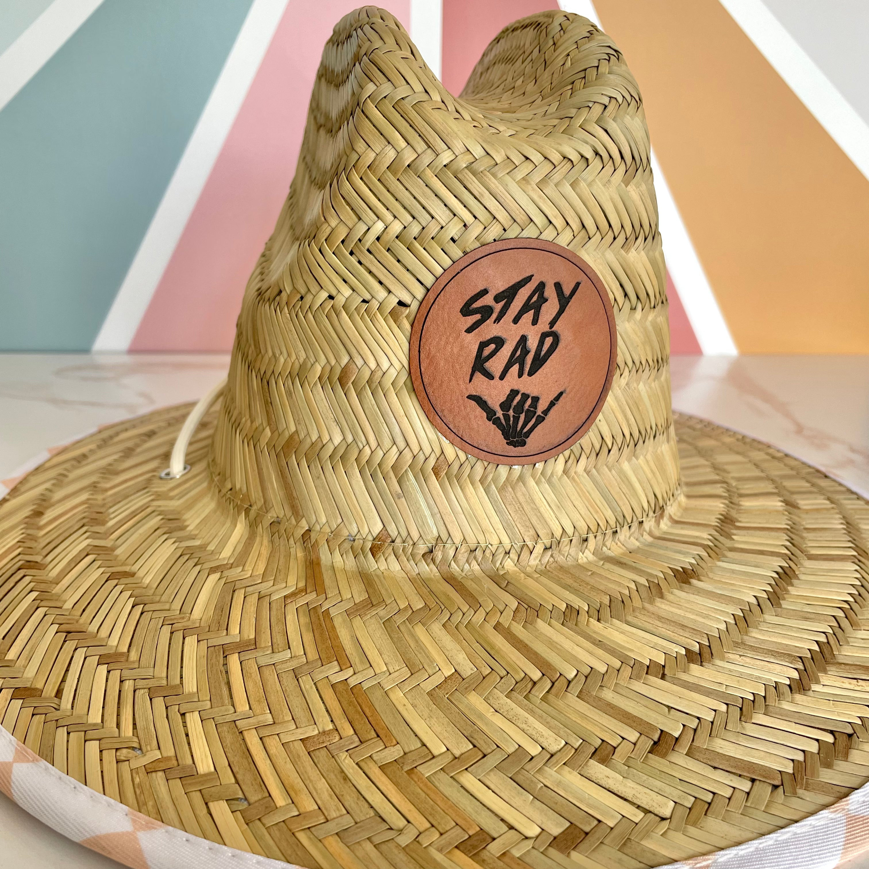 stay rad tan checker straw hat | Joss and J
