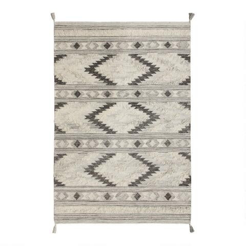 Gray Geometric Wool Kilim Austin Area Rug | World Market
