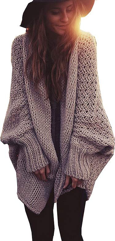 Mcupper-Women Oversized Loose Knitted Sweater Batwing Sleeve Taupe (One Size Fits Most) | Amazon (US)