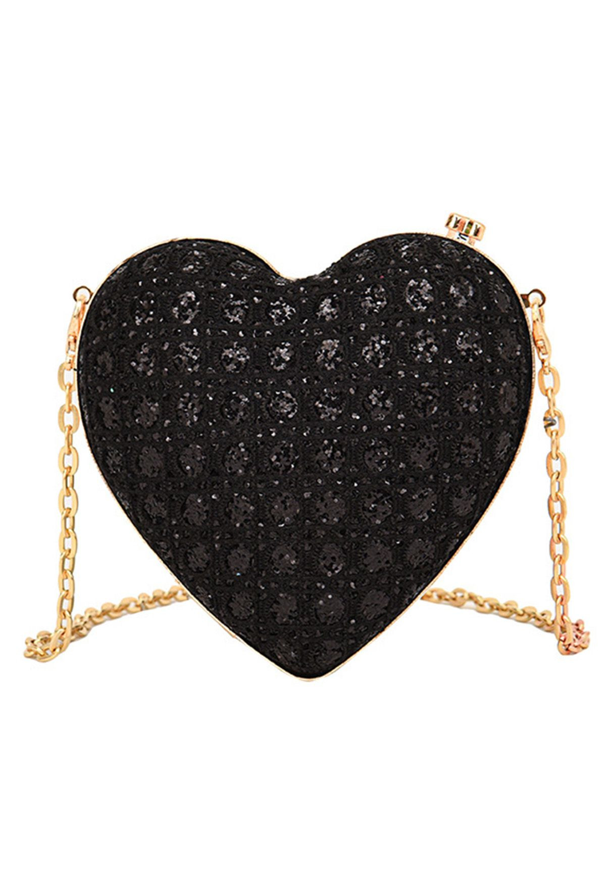 Full Sequin Glittering Heart Clutch in Black | Chicwish