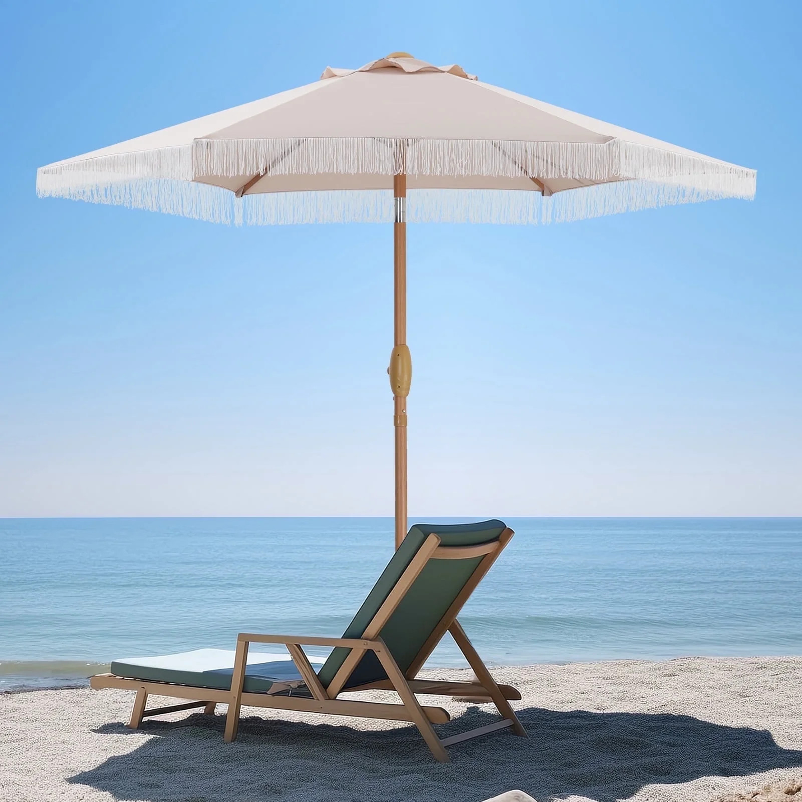 Autlaycil 7.5 ft Patio Umbrella with Fringe for Beach, Pool, and Yard - Beige | Walmart (US)