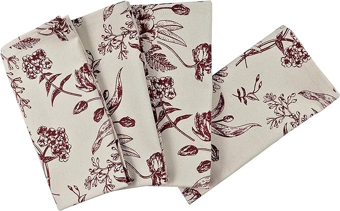 Amazon.com: Crabtree Collection Red Vintage Floral Toile Cloth Napkins Set of 4 Kitchen Table Lin... | Amazon (US)