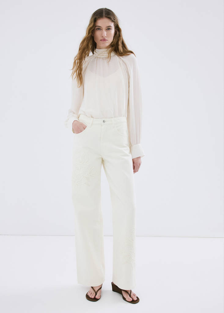 Flower-embroidered straight-fit jeans ecru - Women - 6 - MANGO | Mango (US/MX/AU)