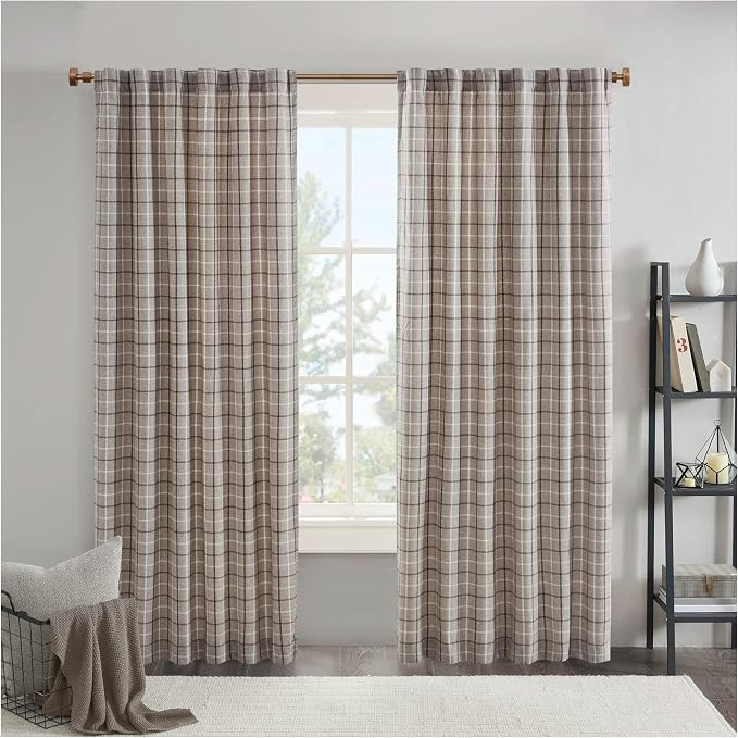 Madison Park Plaid Window Curtain Thermal Insulated, 1 Panel, 50x95 Brown | Fleece Lining, Tartan... | Amazon (US)