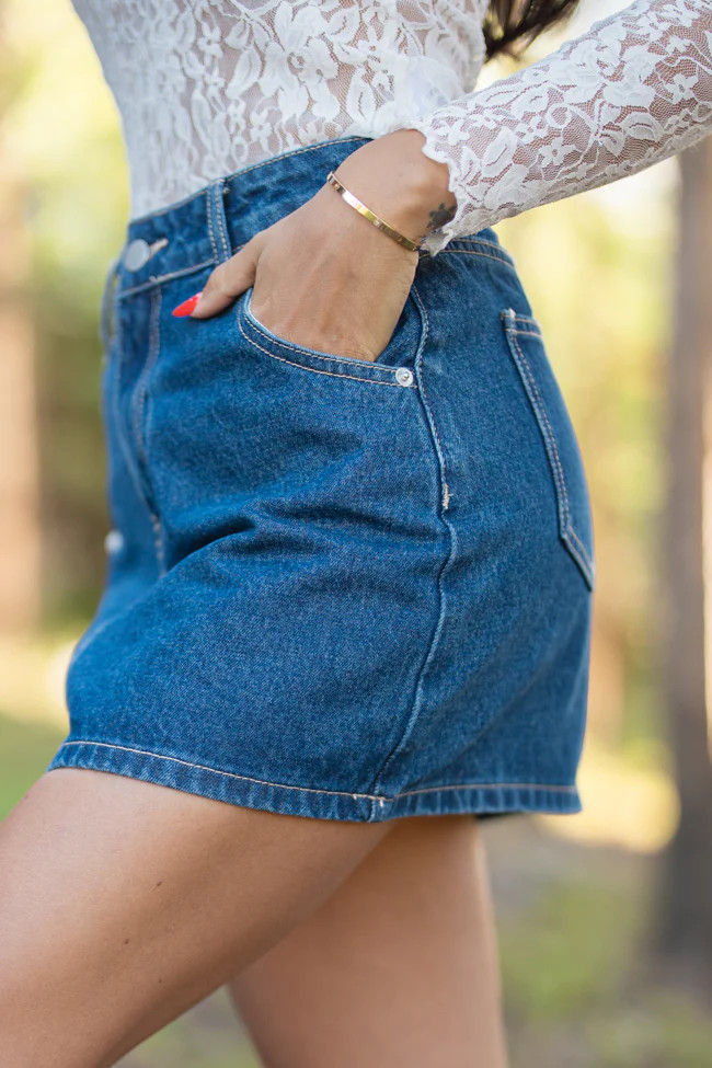 Grand Things Dark Wash Denim Skirt | Pink Lily