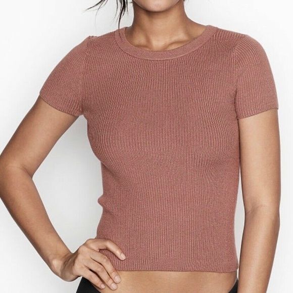 NWT Victoria's Secret Cozy Cap Sleeve Crew Neck Sweater T-Shirt Top SIZE M | Poshmark