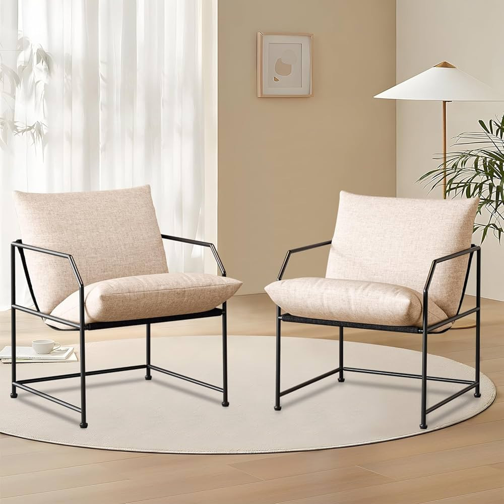 Beige Living Room Accent Chairs Upholstered Modern Lounge Chairs Mid Century Sofa Side Chairs for... | Amazon (US)