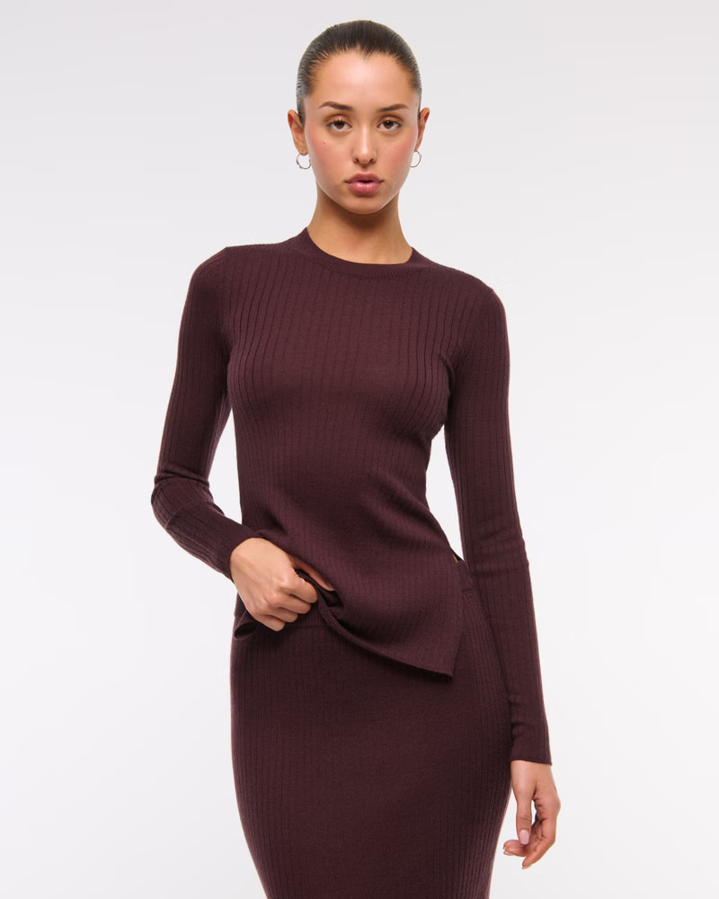 Merino Wool Slim Ribbed Crew Sweater | Abercrombie & Fitch (US)