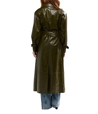 Coren Faux Leather Tailored Collar Belted Snap Front Trench Coat | Dillard's