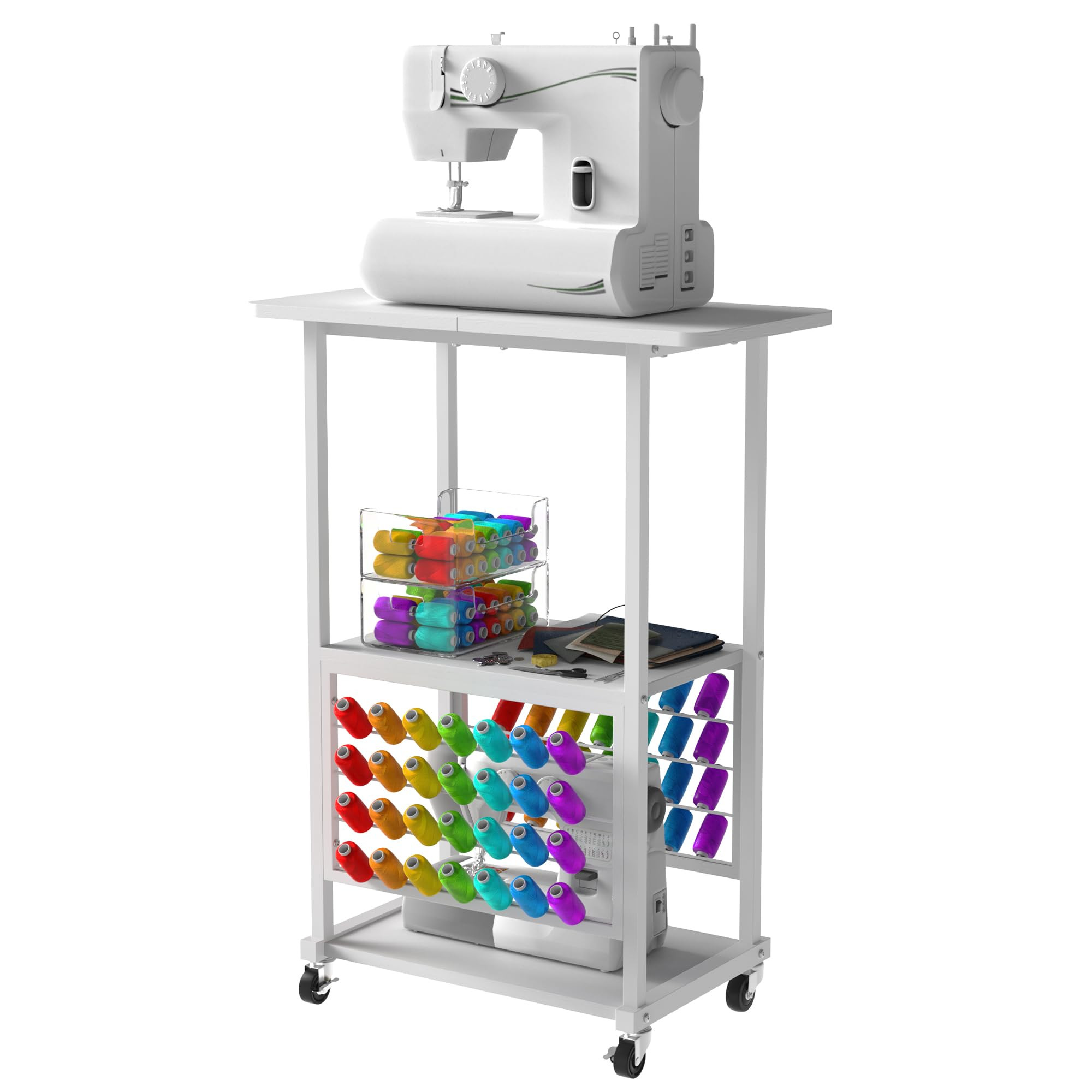 Rolling Craft Table with 56 Spools Thread Holder, 3 Storage Shelves, Portable Sewing Cabinet for ... | Amazon (US)