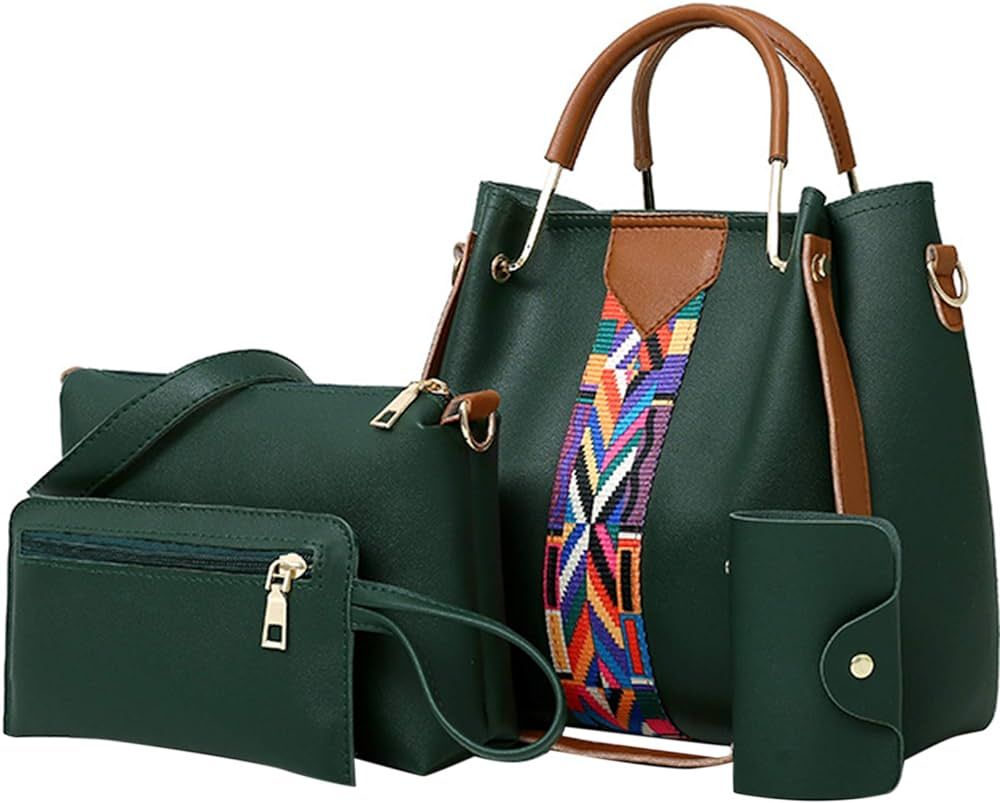 QZUnique Handbag Set Women's PU Leather Drawstring Bucket Bag Crossbody Shoulder Bags Purses Set ... | Amazon (US)