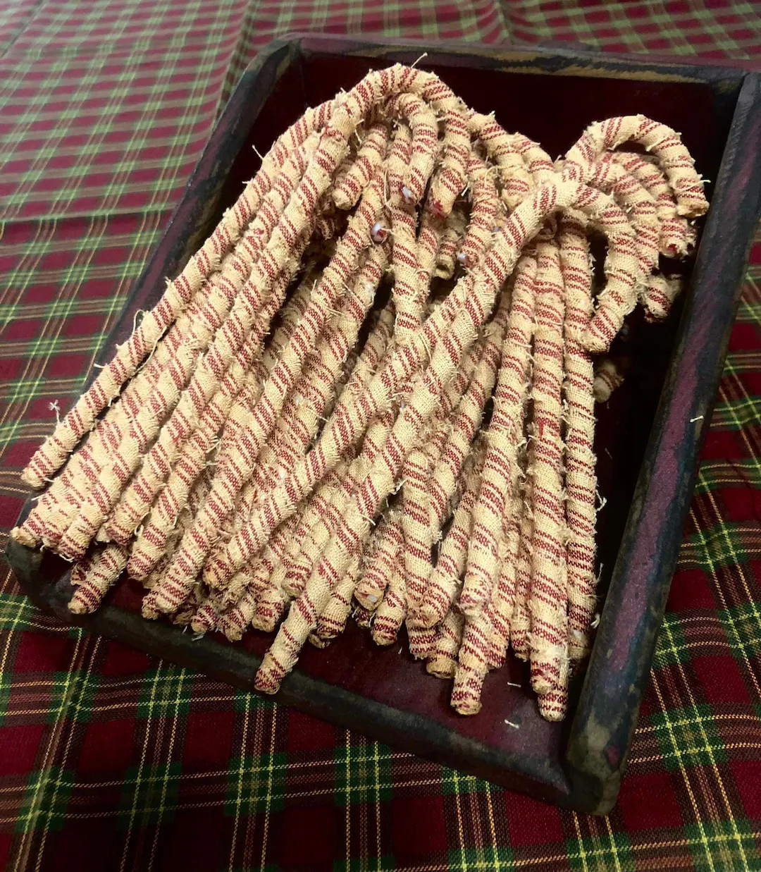 Candy Cane Homespun Christmas Tree Ornament Bag of 12 Bowl Filler Package Tie on Tier Tray Displa... | Etsy (US)