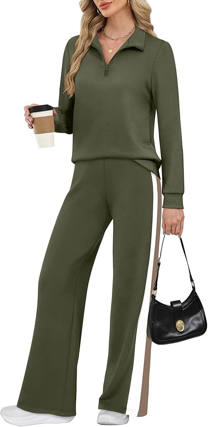 WIHOLL Women 2 Piece Outfits Airport Travel Vacation Sweatsuits Wide Leg Pants Lounge Set 2025 Fa... | Amazon (US)