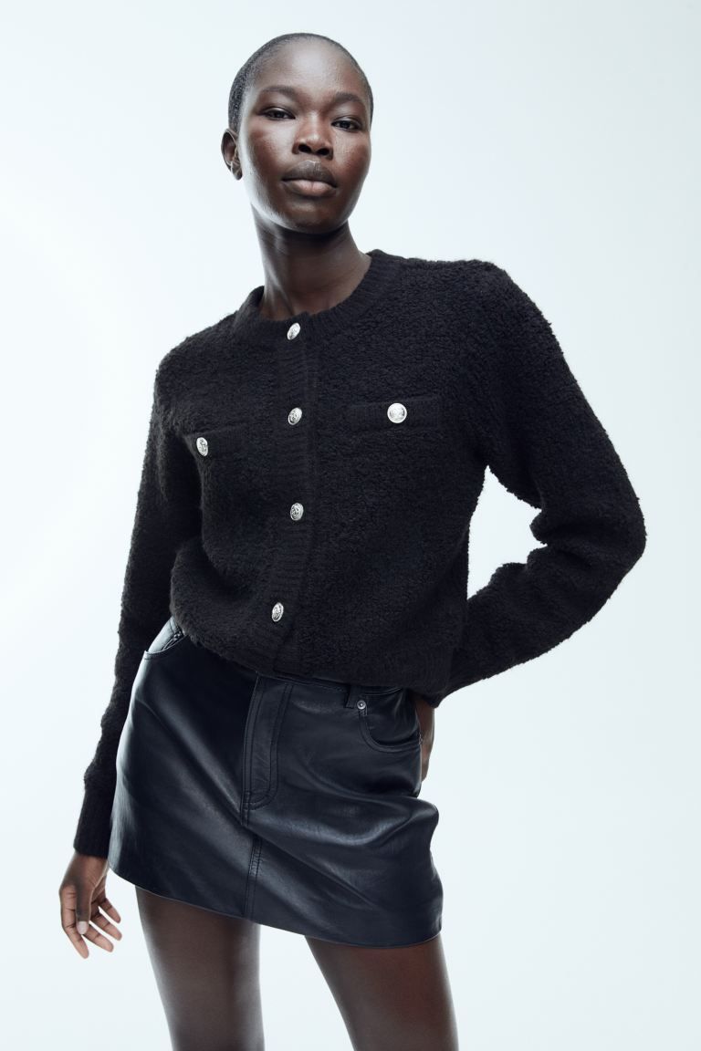 Bouclé cardigan - Black - Ladies | H&M GB | H&M (UK, MY, IN, SG, PH, TW, HK)