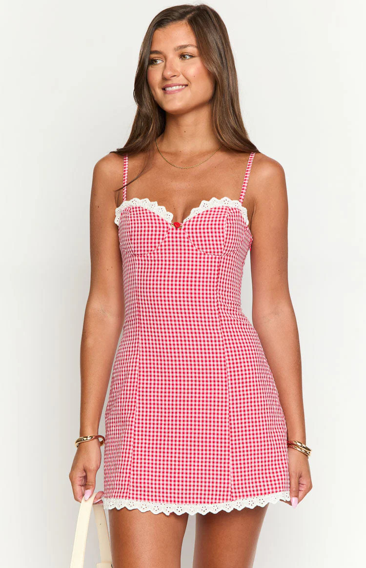 Cutie Pie Red Gingham Mini Dress | Beginning Boutique (US)