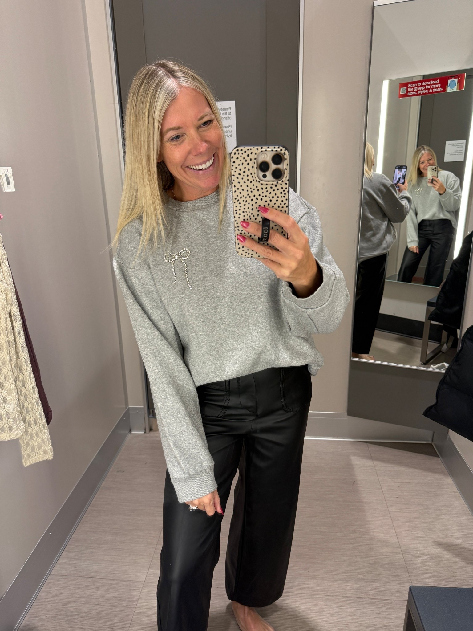 I had on a large in the grey rhinestone bow sweater but needed the small. Size 2 faux leather pants 


#LTKHoliday #LTKootd #LTKCyberWeek