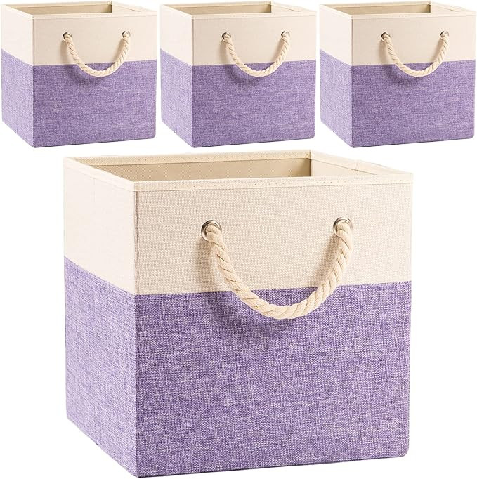 PRANDOM Large Foldable Cube Storage Bins 13x13 inch [4-Pack] Fabric Linen Storage Baskets Cubes D... | Amazon (US)