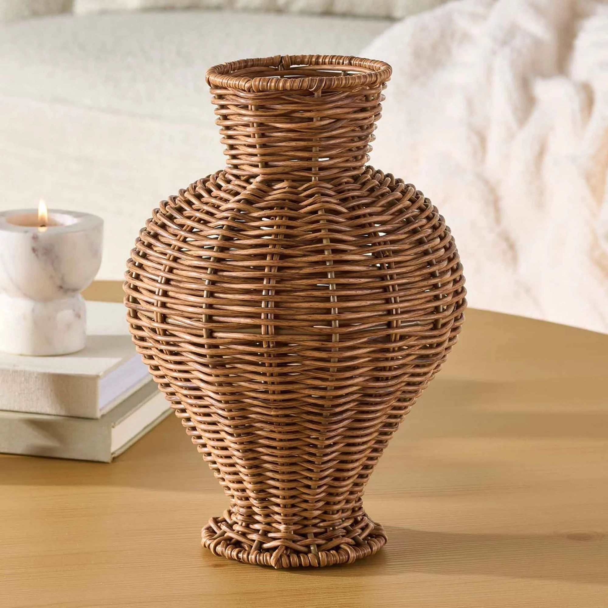 Better Homes & Gardens 10" Brown Woven Faux Rattan Indoor Vase | Walmart (US)