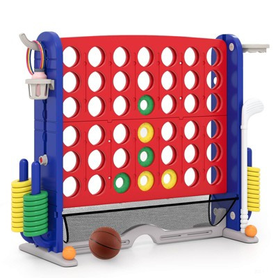 Costway Giant 4-in-a-Row Game Set with Ring-toss, Basketball Hoop, Golf Club & Cup Holders Red + ... | Target