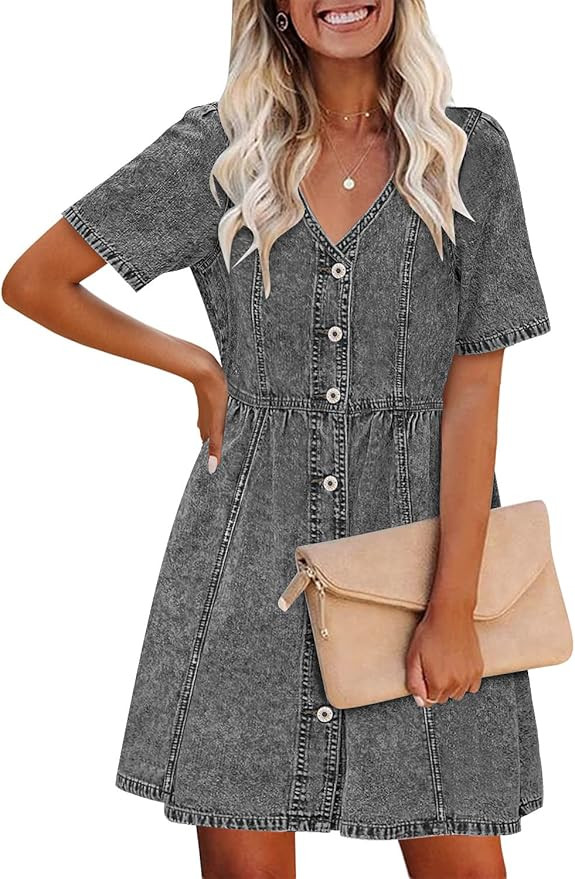 luvamia Denim Dress for Women Button Down Summer Swing Western Short Jean Dresses | Amazon (US)