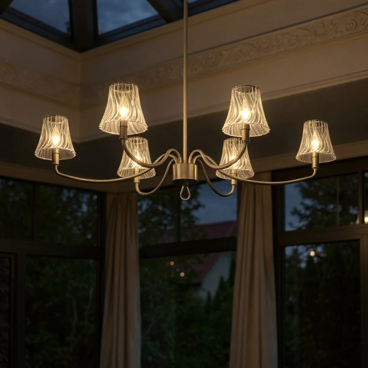 UQL6236 Traditional Indoor Chandelier, 12.00''H x 44.00''W x 26.25''Dep, Brushed Nickel Finish, P... | Urban Ambiance, Inc.