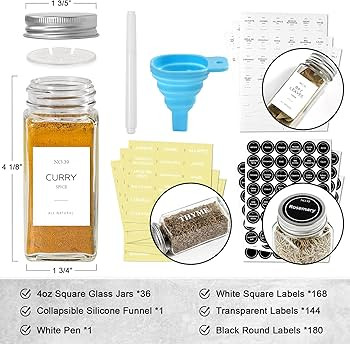 NETANY 36 Pcs Spice Jars with Labels - Glass Spice Jars with Shaker Lids, Minimalist Farmhouse Sp... | Amazon (US)