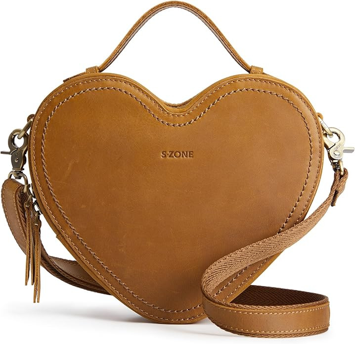 S-ZONE Leather Crossbody Bags for Women Heart Shaped Purse Small Designer Fashion Handbag with Ad... | Amazon (US)