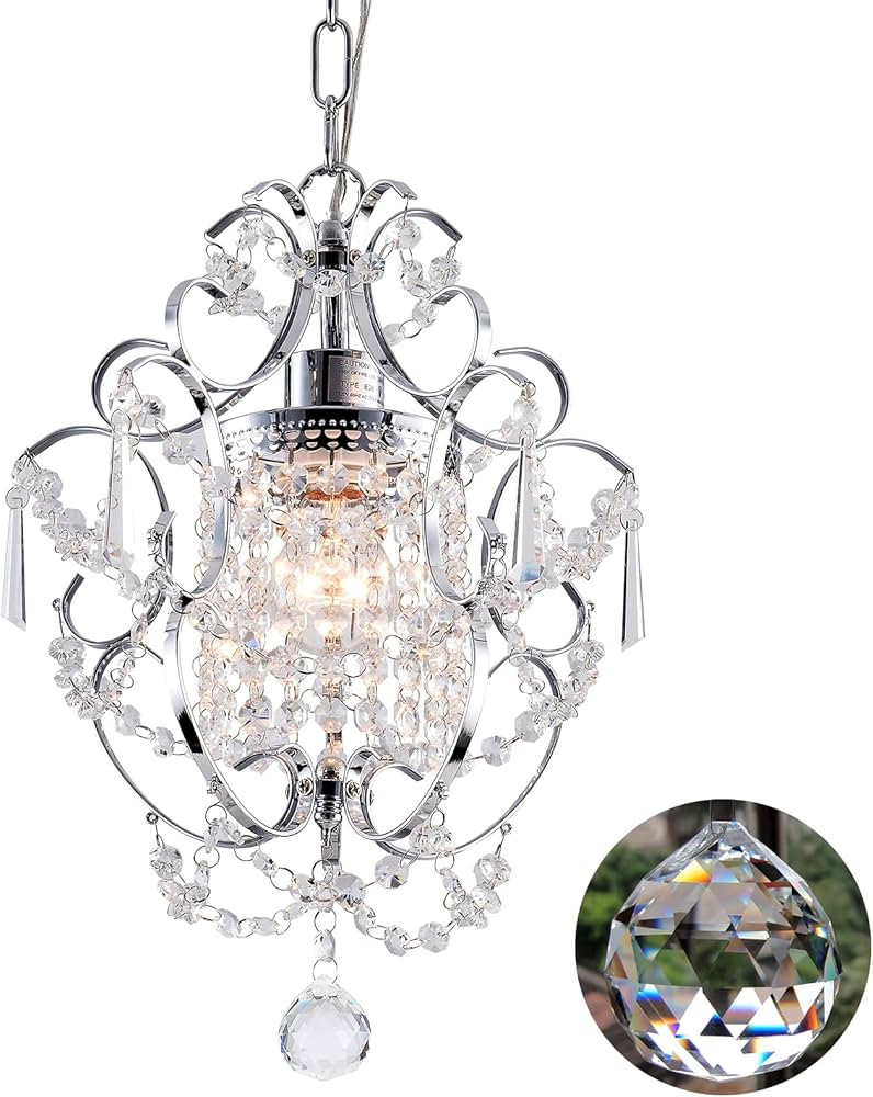 FLSFU Mini Chandelier Light Fixture,Modern Chrome Crystal Ceiling Light Fixtures 1 Light Small Ch... | Amazon (US)