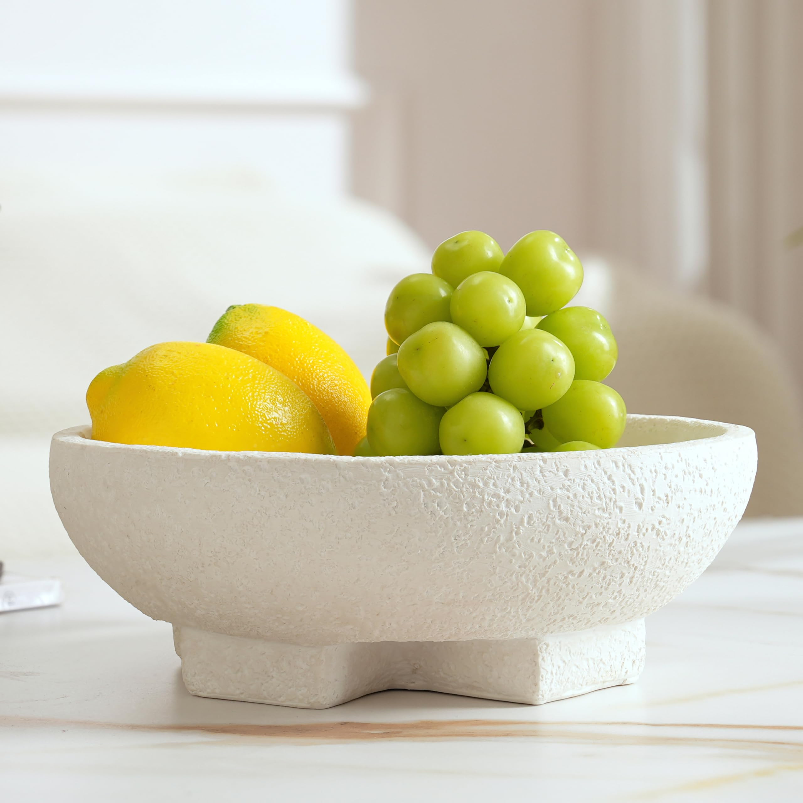 Beige Decorative Bowl, Large Fruit Bowl for Kitchen Counter, Resin Pedestal Key Bowls for Entrywa... | Amazon (US)