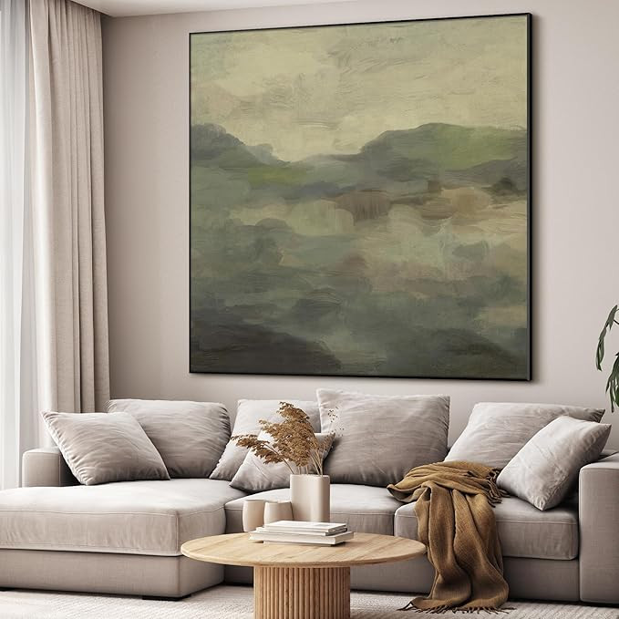 60"x60" XL Framed Wall Art - Decor Landscape Hills and Misty Horizon (Frame Assembly Required) | Amazon (US)