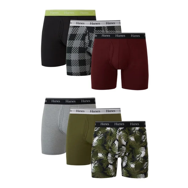 Hanes Originals Men’s Boxer Briefs, Moisture-Wicking Stretch Cotton, Greens, 6-Pack | Walmart (US)