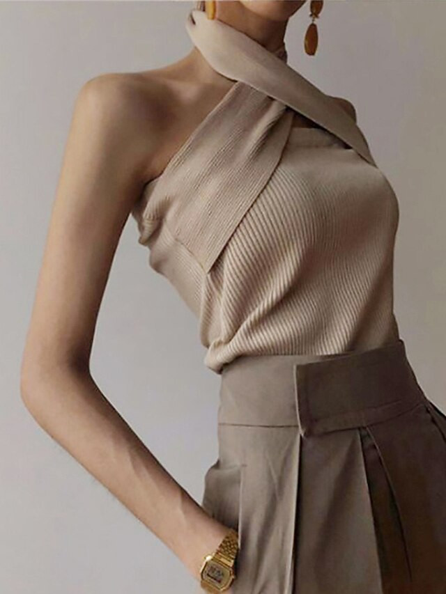 Women's Sweater Vest Jumper Ribbed Knit Open Back Pure Color Halter Sexy Casual Holiday Going out... | Lightinthebox