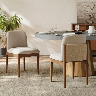 Christopher Knight Home Jodie Modern Rubberwood Upholstered Dining Chairs with Woven Rope Backrest (Set of 2), Beige/Walnut | Target