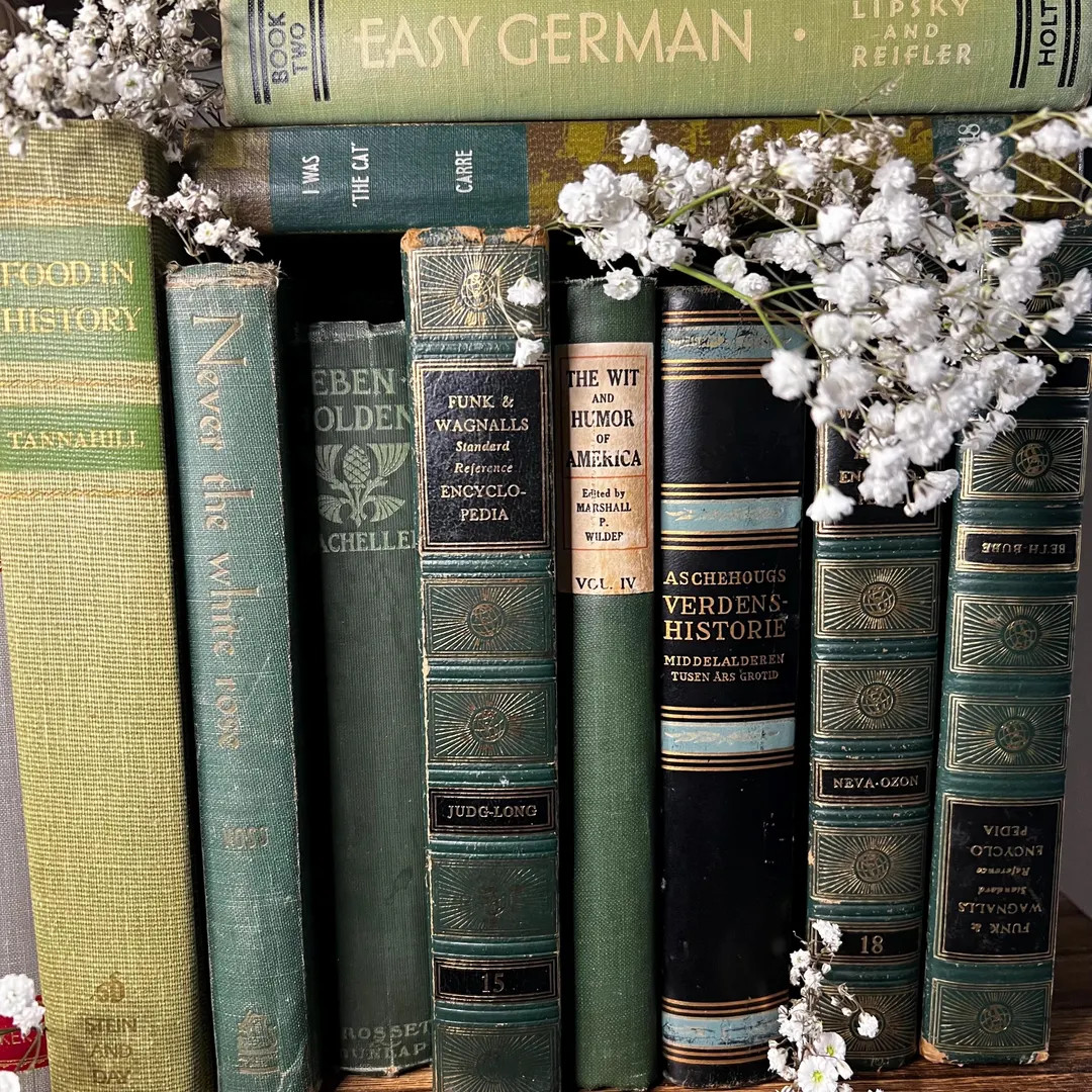 Vintage Books | Shades of GREEN | Hardcover | Office Decor, Shelf Display, Old Library, Staging P... | Etsy (US)