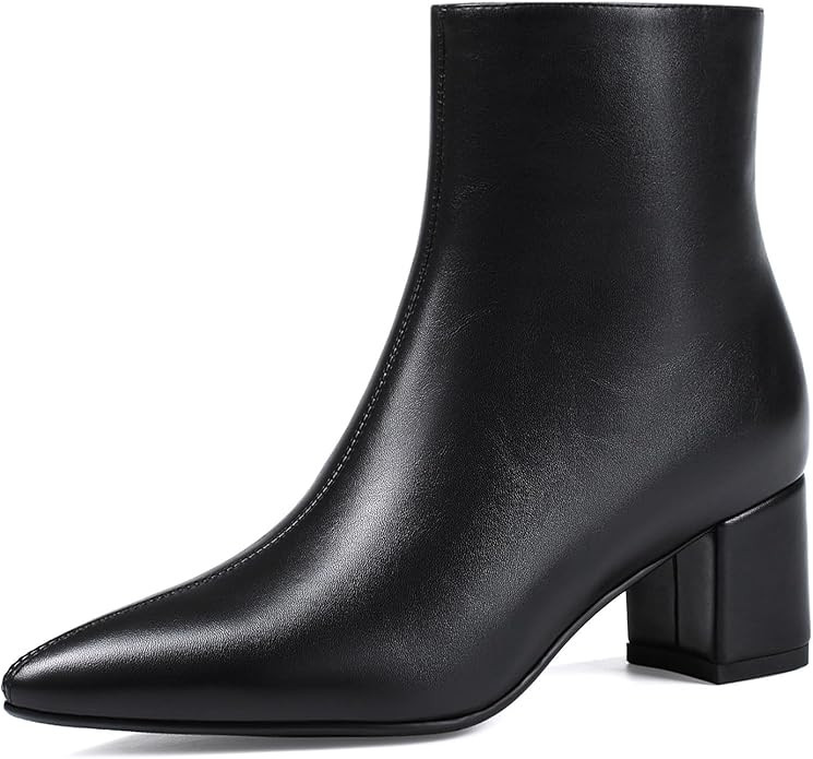 Women's Ankle Boots Pointed Toe Chunky Block Heel Short Boots for Women Low Heeled Booties | Amazon (US)