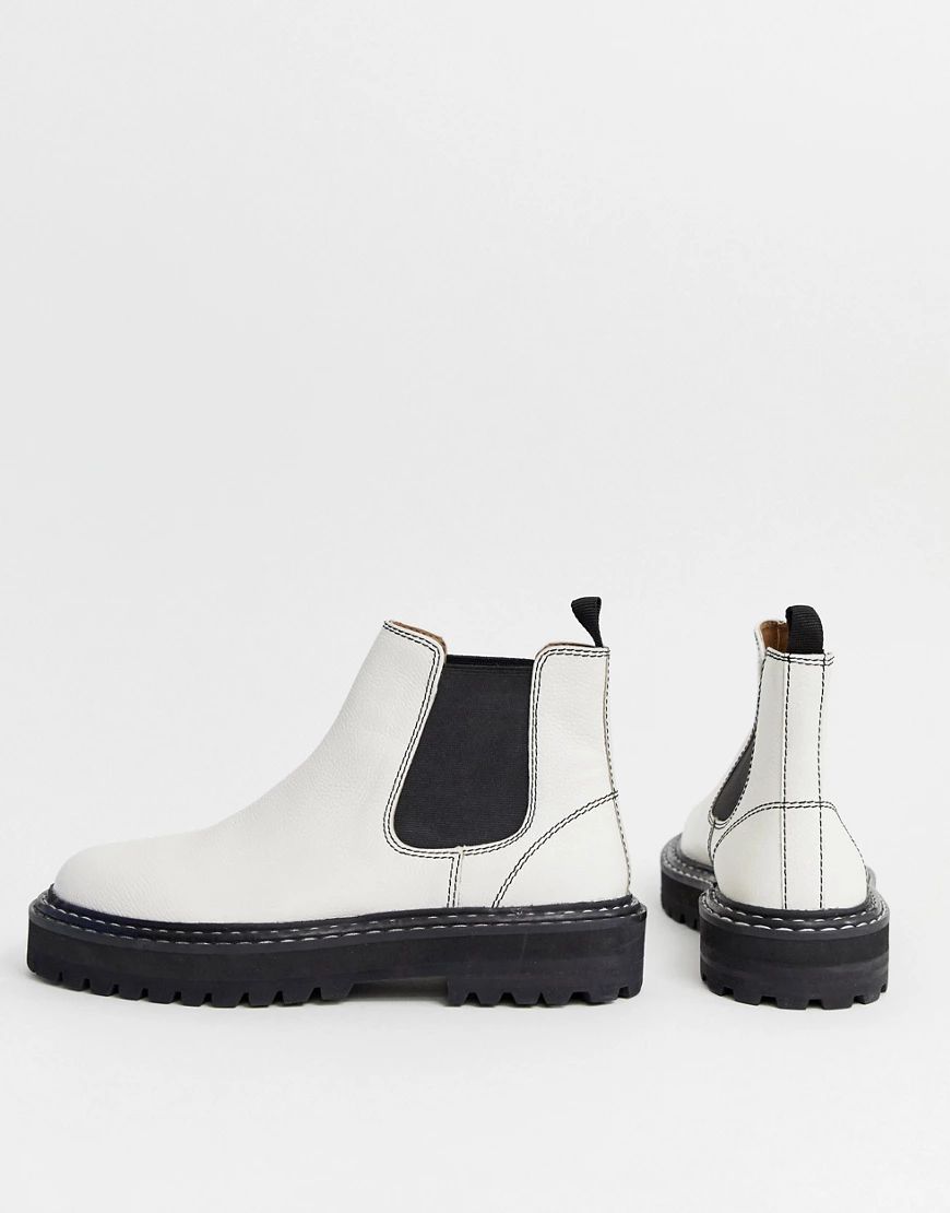 ASOS DESIGN chelsea boots in white leather with black contrast sole | ASOS (Global)