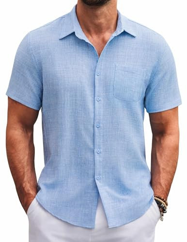 COOFANDY Mens Casual Shirts Summer Button Down Shirts Linen Beach Wedding Clothes | Amazon (US)