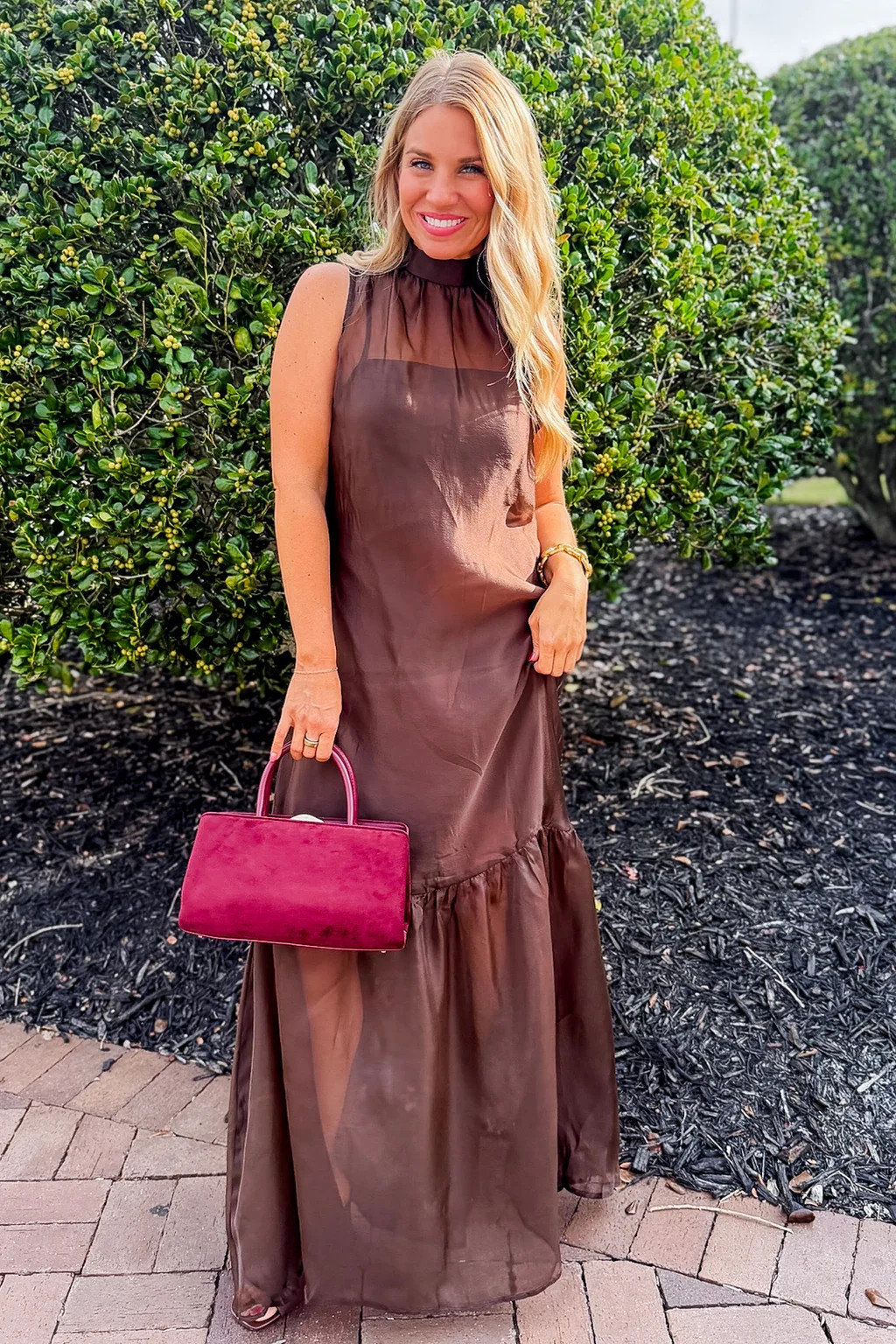 The Amelia Soir\u00e9e Organza Midi Dress in Brown | Jules & James Boutique