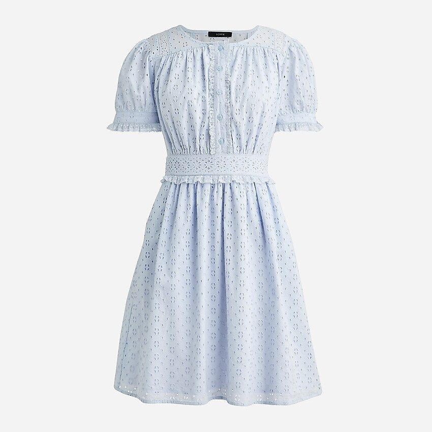 Button-front mini dress in eyelet | J.Crew US