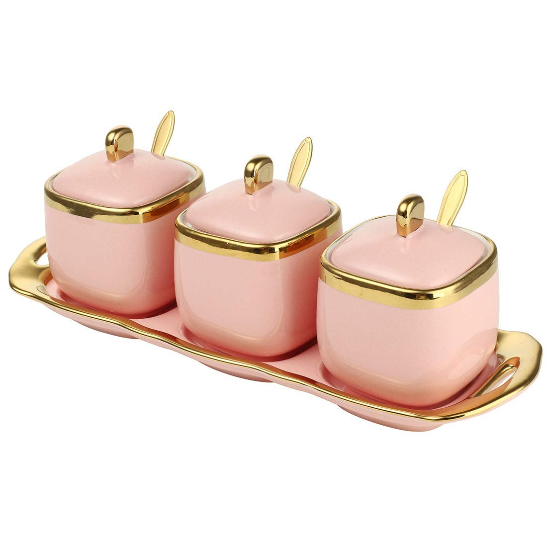 Spice Jars,Ceramic Spice Containers Kitchen Sugar Salt Condiment Jars Jars set with Lids and Spoons  | Amazon (US)