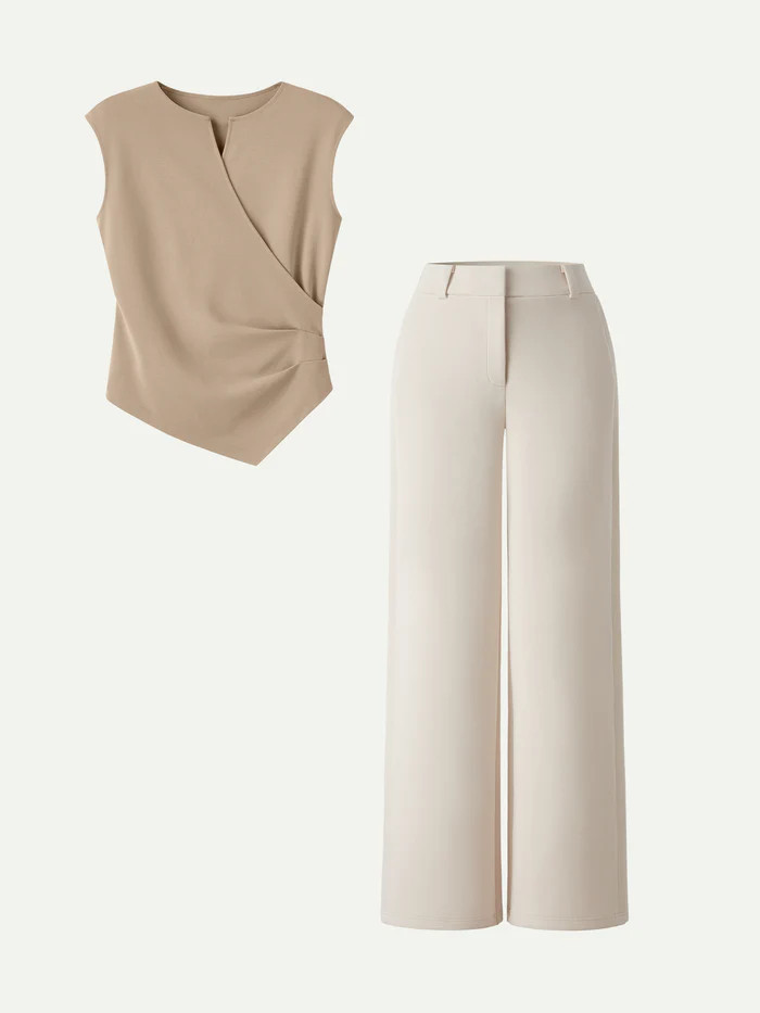 2Pcs Set Tucked Angled Tank & Mid Rise Wide Leg Trousers | OGLmove