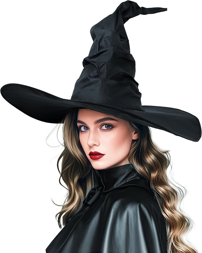 Women's Black Masquerade Ruched Witch Hat Oversized Witches Hats Wide Brim Party Accessory | Amazon (US)