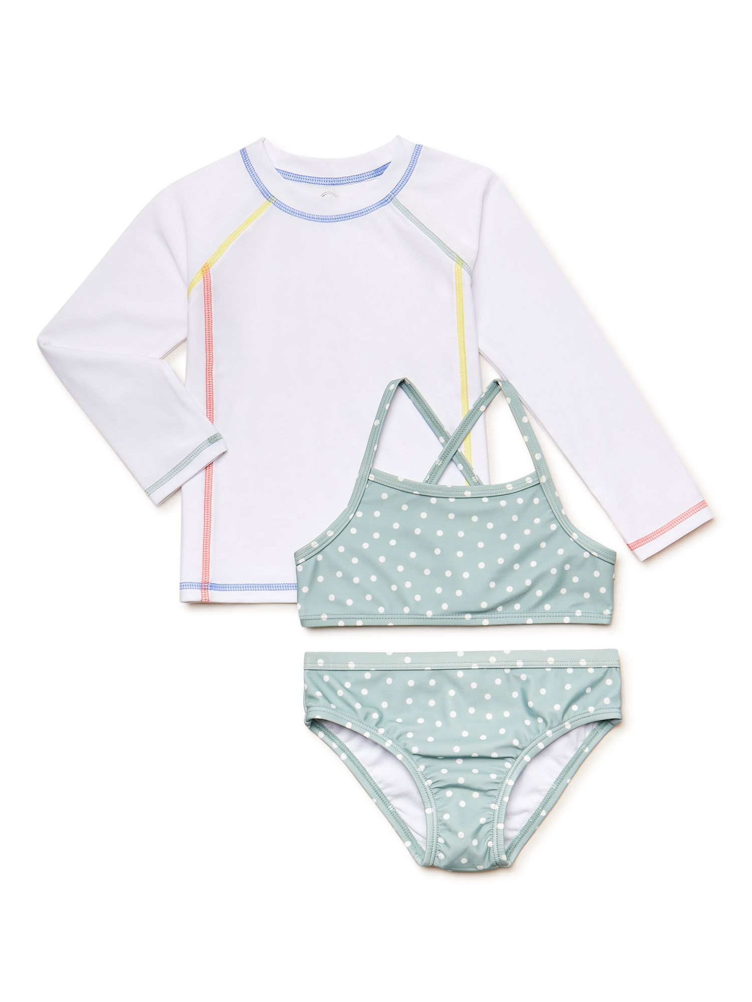 Wonder Nation Baby and Toddler Girl's Bikini and Long Sleeve Rash Guard Set, Size 12M-5T | Walmart (US)