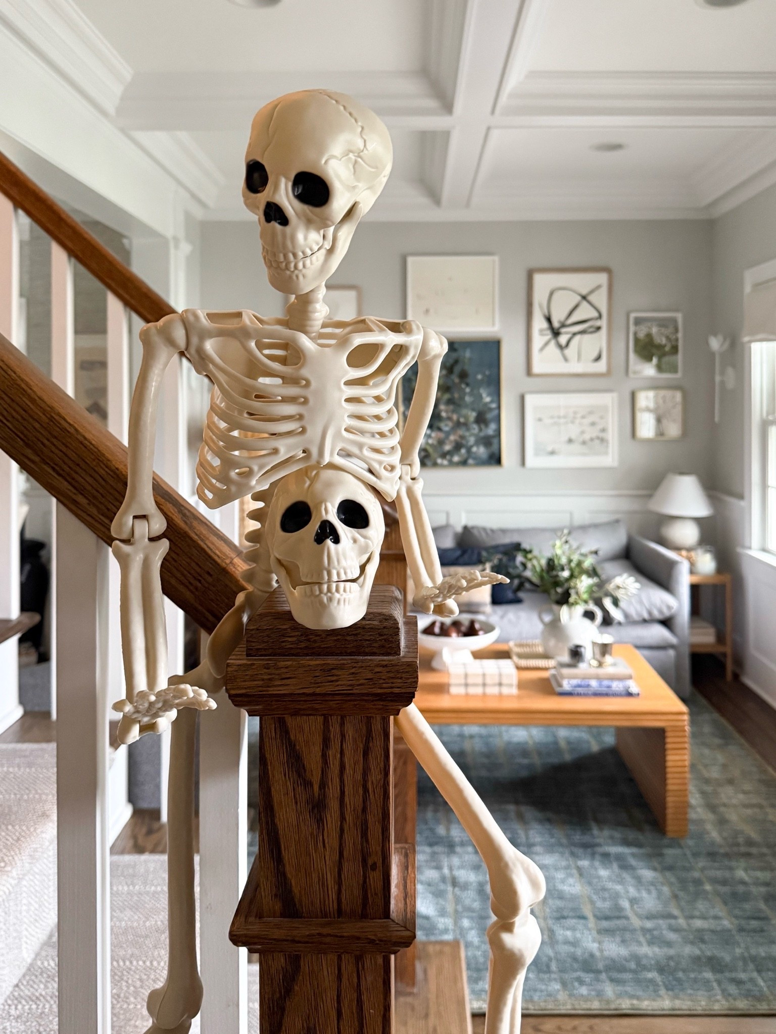 Halloween decorating has officially begun, and these skeletons might be my favorite addition! I love finding playful ways to decorate around the house, and these are so fun perched on the staircase. The kids are going to love them!

Halloween skeletons, Halloween home decor, poseable skeletons, indoor Halloween decorations, Halloween staircase decor, spooky season decor, family friendly Halloween, Halloween decorating ideas, skeleton decorations, fall home decor, playful Halloween decor, girlonthehudson